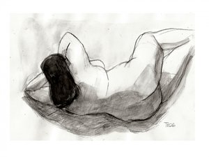 Tegning af liggende nøgenfigur