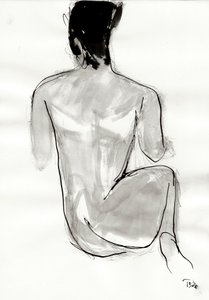 Tegning af en hvilende figur af Tore Bahnson