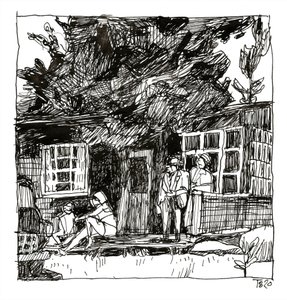 Vintage-scene på verandaen af Tore Bahnson