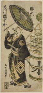 Ichikawa Danjuro IV som Sukeroku i stykket "Choseiden Fudan-zakura" opført på Nakamura Theatre i den fjerde måned af