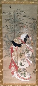 Pige spiller battledore og fjerbold af Torii Kiyomasu II