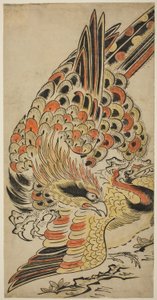 A Hawk Capturing a Crane in Flight, ca. 1715 (håndfarvet træbloktryk)