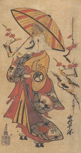 Skuespiller Nakamura Senya som Tokonatsu i Kabuki Play, The Legacy of the Three-Comma F..., ca. 1716.