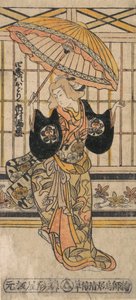 Skuespilleren Ichimura Uzaemon VIII 1699-1762 som kvinde med parasol. af Torii Kiyomasu I
