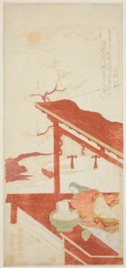 Ono no Komachi vasker kopibogen af Torii Kiyomitsu I