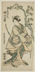 Skuespilleren Anegawa Daikichi som Ayame no Mae i stykket "Miyo no Hana Yunzei Kagami", opført på Morita-teatret i den ellevte måned i 1760. af Torii Kiyomitsu I