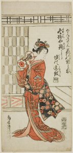 Skuespilleren Hanagawa Ichinojo som Akane Gozen i stykket "Okunizome Shusse Butai", opført på Ichimura-teatret i den ellevte måned i 1759. af Torii Kiyomitsu I
