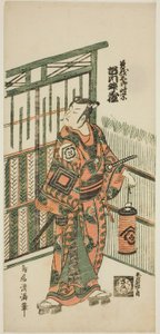 Skuespilleren Ichikawa Masuzo I som Soga no Goro i stykket "Tokitsukaze Irifune Soga", der blev opført på Nakamura-teatret i den første måned i 1758. af Torii Kiyomitsu I