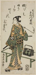Skuespilleren Sanogawa Ichimatsu I som Soga no Goro i stykket "Hatachiyama Horai Soga", der blev opført på Ichimura-teatret i den første måned, 1759. af Torii Kiyomitsu I