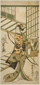Skuespilleren Segawa Kikunojo II som Ishi no Mae i stykket "Hoshi Aikotoba Higashiyama no Sakae", opført på Ichimura-teatret i den niende måned i 1763. af Torii Kiyomitsu I