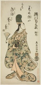 Skuespilleren Segawa Kikunojo II som Shirabyoshi Renri i stykket "Imayo Dojoji" opført på Ichimura-teatret i den ellevte måned, 1756 af Torii Kiyomitsu I
