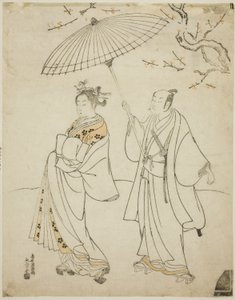 Skuespillerne Ichikawa Komazo I (L) og Nakamura Matsue I (R) af Torii Kiyomitsu I