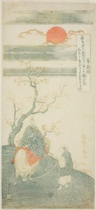 Digteren Sugawara no Michizane rider på en okse af Torii Kiyomitsu I