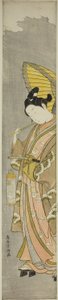 Ung mand holder paraply og lanterne af Torii Kiyomitsu I