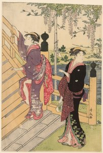 Beundrer blåregn ved Kameido-helligdommen af Torii Kiyonaga