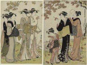 Beautys Under a Maple Tree, fra serien "A Collection of Contemporary Beauties of the Pleasure Quarters af Torii Kiyonaga