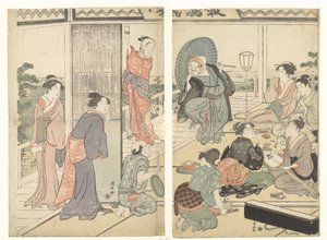Fest på Komeikan tehuset af Torii Kiyonaga