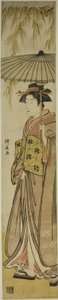 Geisha, der bærer en parasol under et piletræ af Torii Kiyonaga