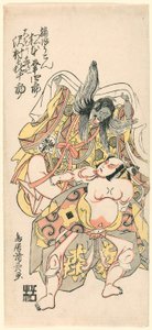 Matsumoto Koshiro III som Kusunoki Bokon og Sawamura Kijuro som Omori Hikoshichi i Scene fra et drama (Sandaime Matsumoto Koshiro no Kusunoki Bokon to Sawamura Kijuro no Omori Hikoshichi) af Torii Kiyonaga