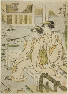 Nakasu, fra serien "Ten Scenes of Enjoying the Cool in the Three Cities (Sangatsu ryo jikkei)" af Torii Kiyonaga