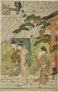 Pludselig brusebad ved Mimeguri-helligdommen af Torii Kiyonaga