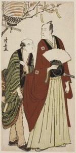 Skuespilleren Ichikawa Danjuro V og hans ledsager fra en unavngiven serie af print, der viser skuespillere i privatlivet