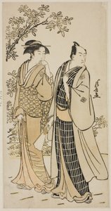 Skuespilleren Ichikawa Monnosuke II og hans kone fra en unavngiven serie af print, der viser skuespillere i privatlivet af Torii Kiyonaga