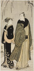 Skuespilleren Matsumoto Koshiro IV og en geisha fra en unavngiven serie af print, der viser skuespillere i privatlivet af Torii Kiyonaga