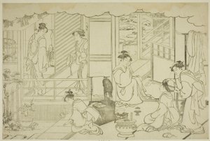 Det første bad i det nye år (Yudono hajime), fra den illustrerede bog "Colors of the Triple Dawn (Saishiki mitsu no asa)" af Torii Kiyonaga