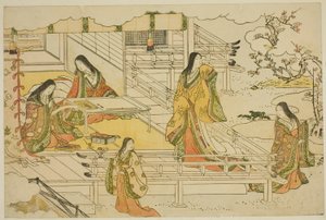 Den første kalligrafi i det nye år (Kissho hajime), fra den illustrerede bog "Colors of the Triple Dawn (Saishiki mitsu no asa)" af Torii Kiyonaga