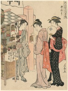 Den sjette måned (Kazemachizuki), fra serien "Fashionable Monthly Visits to Sacred Places in the Four Seasons (Furyu shiki no tsuki mode)" af Torii Kiyonaga