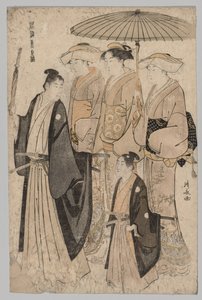 Kvinde fra Yoshiwara og ledsagere, 1752-1815. af Torii Kiyonaga