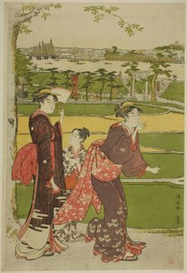Kvinder besøger Mimeguri-helligdommen af Torii Kiyonaga