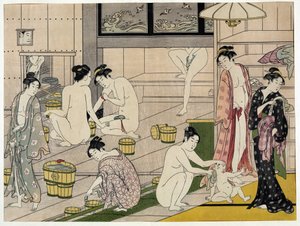 Women in a public bath. Japanese print by Torii Kiyonaga (1752-1815), circa 1785. Torii School (ukiyo-e or ukiyo e).