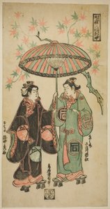 Team Sanogawa Ichimatsu As Kumenosuke og Takinaka Hidematsu As Oume, fra ” af Torii Kiyonobu II