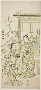 Skuespillerne Otani Oniji I som Soga no Goro og Sanogawa Ichimatsu I som søster til Yoshinaka i stykket "Fuji no Yuki Mitsugi Soga", opført på Nakamura Theatre i den første måned, 1746 af Torii Kiyonobu II