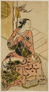 Skuespilleren Sanjo Kantaro holder en pibe af Torii Kiyonobu I