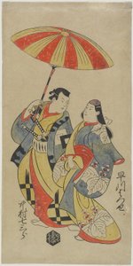 Nakamura Shichisaburo_ som Chihara Sakonnosuke og Hayakawa Hatsuse som kurtisanen Okuni, august 1702 af Torii Kiyonobu I Torii Kiyonobu I