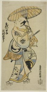 Skuespilleren Sawamura Sojuro I som Soga no Juro i stykket "Tsuru Kame Osana Soga," opførte på Ichimura Theatre i den første måned, 1721 (?) af Torii Kiyotomo