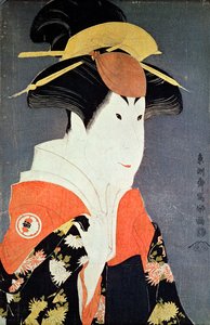 Hoved og skuldre af kabuki-skuespilleren Segawa Tomisaburo II som Yadorigi, hustru til Ogishi Kurando), udgivet i 1794 (træblok i farver) af Toshusai Sharaku