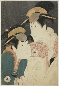 Skuespillerne Segawa Tomisaburo II (R) som Yadorigi, Ogishi Kurandos kone, og Nakamura Manyo (L) som tjeneren Wakakusa af Toshusai Sharaku