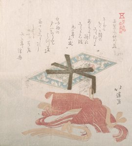 Æske med ansigtspulver og hårbånd, specialiteter fra Shimomura i Ryogaecho, 1800-tallet.