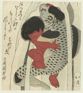 Kintoki kæmper mod en karpe af Totoya Hokkei