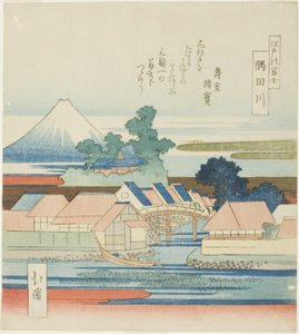 Sumida-floden (Sumidagawa), fra serien "Udsigt over Fuji-bjerget fra Edo (Edo no Fuji)" af Totoya Hokkei