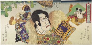 Kawarazaki Gonnosuke som Takechi Mitsuhide og Ichikawa Sadanji som Mashiba Hisayoshi af Toyohara Kunichika