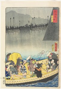 Hjemvendende sejl ved Yabase i Zeze af Toyohara Kunichika