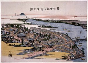 Kinryuzan Senso-ji-templet i den østlige hovedstad (Edo) ca. 1820 (træbloktryk) af Toyota Hokkei