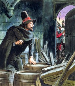 Guy Fawkes, fanget i færd med at forberede Krudtplottet, 1605 c1900