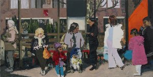 Busstoppested, 2003 (olie på lærred) af Trevor Burgess