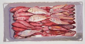 Fiskekasse 4 (Billingsgate, London), 2016 (olie på plade) af Trevor Burgess